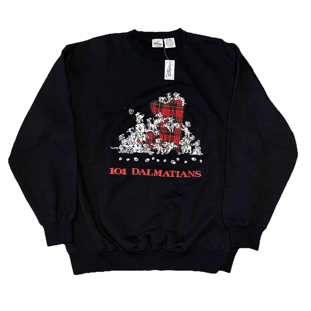 NWT Vintage 90s 101 Dalmatians Black Crewneck Sweatshirt Large Disneyโ Store